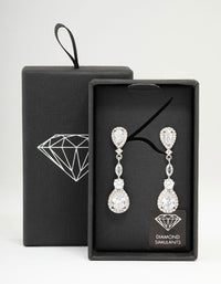 Silver Cubic Zirconia Pear Halo Drop Earrings - link has visual effect only