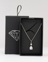 Rhodium Cubic Zirconia Pear Pendant Necklace - link has visual effect only