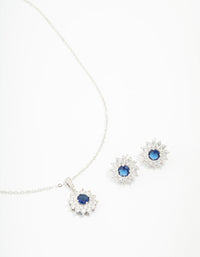 Silver Cubic Zirconia Daisy Sapphire Jewellery Set - link has visual effect only