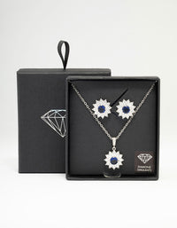 Silver Cubic Zirconia Daisy Sapphire Jewellery Set - link has visual effect only