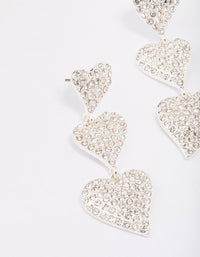 Silver Triple Diamante Heart Drop Earrings - link has visual effect only