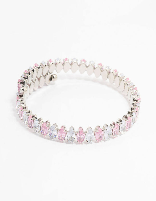 Silver Cubic Zirconia Wrapped Pink Bracelet