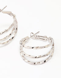 Rhodium Triple Row Smooth Hoop Earrings - link has visual effect only