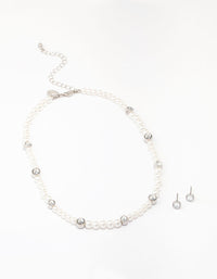 Silver Beaded Pearl Jewellery Set - link has visual effect only