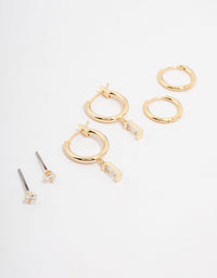 Gold Plated Cubic Zirconia Baguette Hoop Earring 3-Pack - link has visual effect only