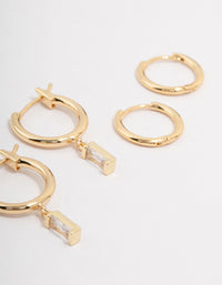 Gold Plated Cubic Zirconia Baguette Hoop Earring 3-Pack - link has visual effect only