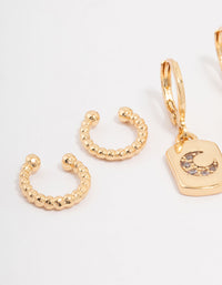 Gold Plated Moon Charm Earring 3-Pack - link has visual effect only