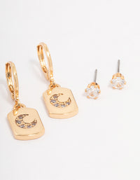 Gold Plated Moon Charm Earring 3-Pack - link has visual effect only