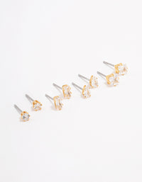 Gold Plated Cubic Zirconia Stud Earring 4-Pack - link has visual effect only