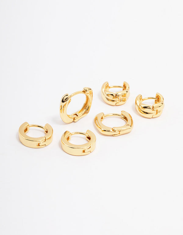 Gold Plated Chunky Rope Huggie Hoop Earring 3-Pack