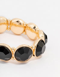 Gold Toned Black Round Stretch Bracelet - link has visual effect only