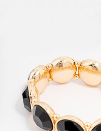 Gold Toned Black Round Stretch Bracelet - link has visual effect only