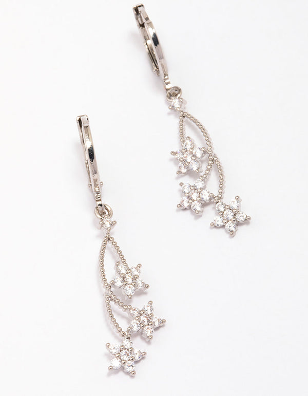 Rhodium Cubic Zirconia Celestial Hoop Earrings