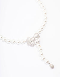 Silver Cubic Zirconia Pearl Y-Shape Necklace - link has visual effect only