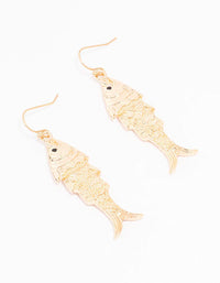 Gold Textured Fish Drop Earrings - link has visual effect only