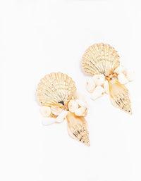 Gold Shell Stud Square Drop Earrings - link has visual effect only