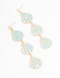 Gold Triple Row Shell Drop Earrings - link has visual effect only