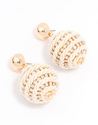 Fabric Woven Ball Diamante Drop Earrings - link has visual effect only