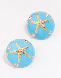 Gold & Blue Enamel Starfish Stud Earrings - link has visual effect only