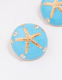 Gold & Blue Enamel Starfish Stud Earrings - link has visual effect only