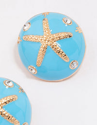 Gold & Blue Enamel Starfish Stud Earrings - link has visual effect only