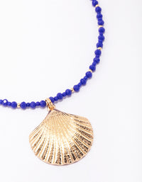 Gold & Blue Beaded Shell Necklace - link has visual effect only