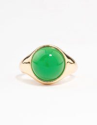 Gold Plated Round Green Statement Stone Ring - link has visual effect only