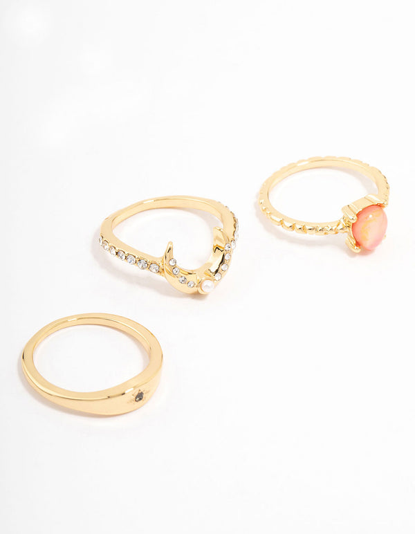 Gold Plated Celestial Pear Stacking Ring Pack