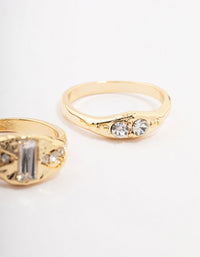 Gold Plated Baguette Signet Stacking Ring Pack - link has visual effect only