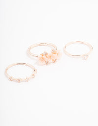 Rose Gold Plated Triple Flower Stacking Ring Pack - link has visual effect only