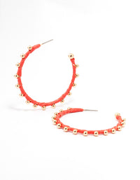 Red Threaded Wrap C-Shaped Hoop Earrings - link has visual effect only