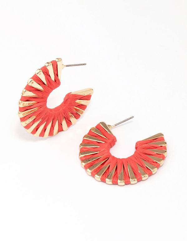 Orange Raffia Wrap Hoop Earrings