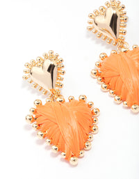 Gold & Orange Raffia Wrap Heart Stud Earrings - link has visual effect only