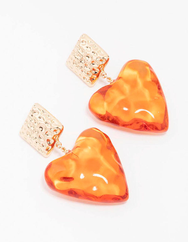 Orange Acrylic Heart Drop Earrings