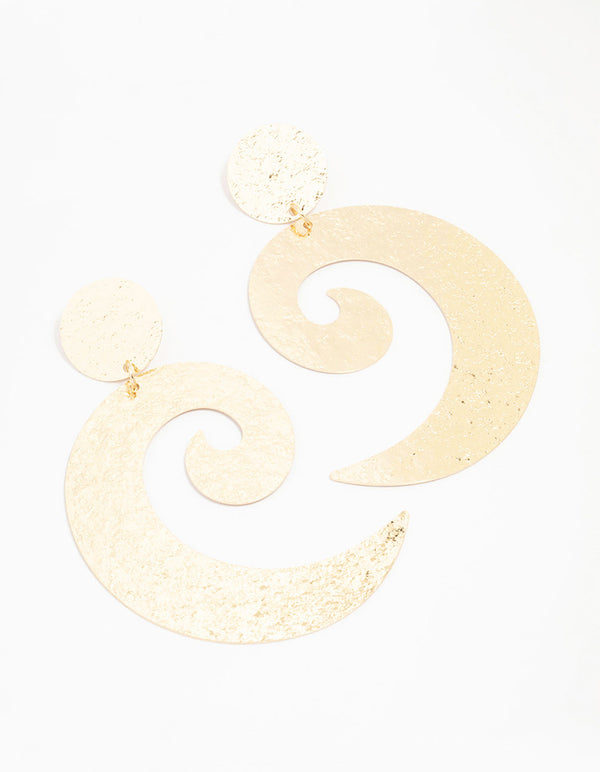 Gold Textured Swirling Drop Earrings