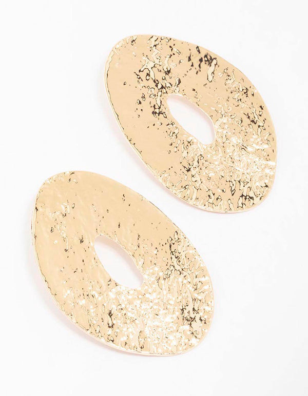 Gold Molten Oval Stud Earrings