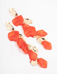 Gold & Red Coated Petal Drop Earrings - link has visual effect only