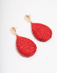 Red Textured Fabric Oval Drop Earrings - link has visual effect only