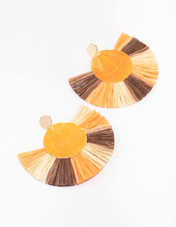 Yellow & Brown Ombre Raffia Large Drop Earrings