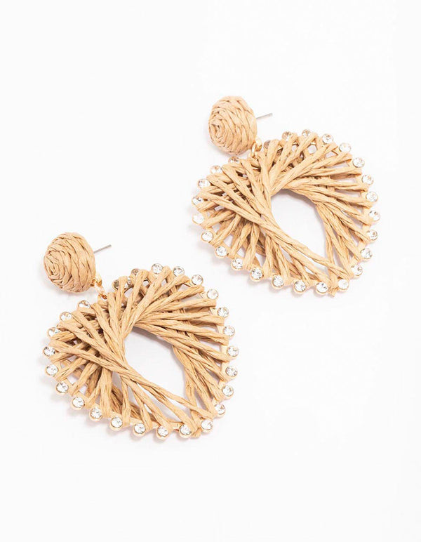 Neutral Raffia Heart Drop Earrings