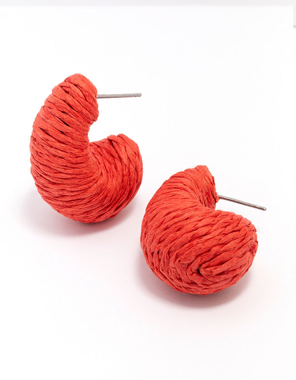 Red Raffia Wrap Teardrop Stud Earrings