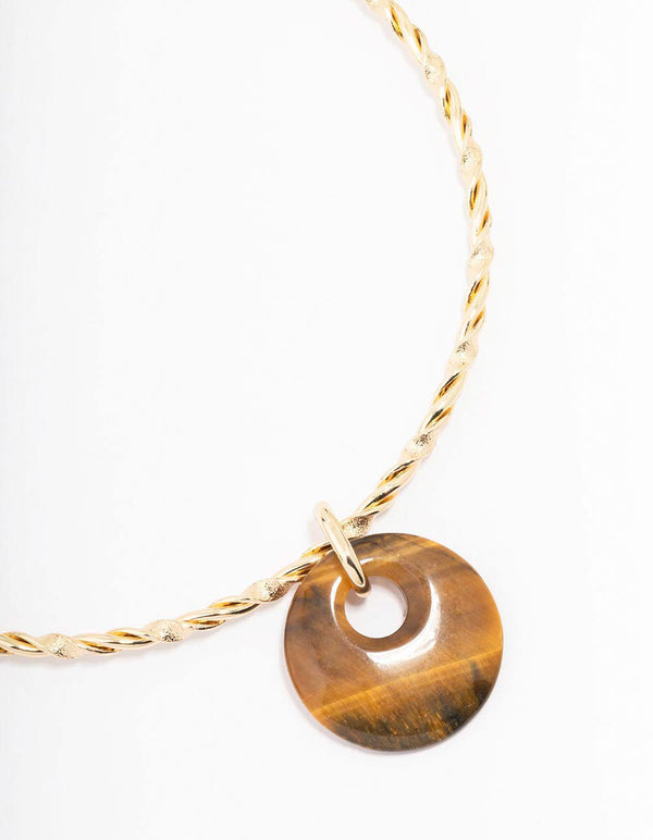 Gold Twisted Pendant Necklace