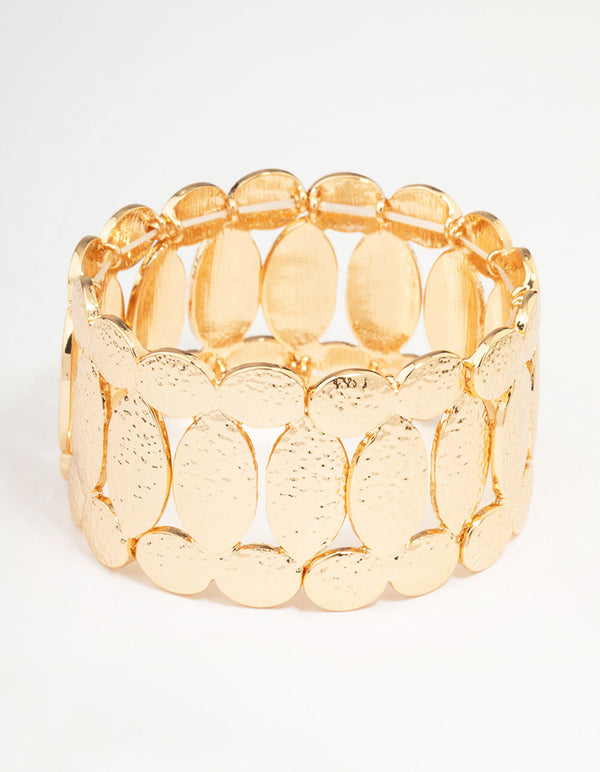 Gold Molten Mixed Oval Stretch Bracelet