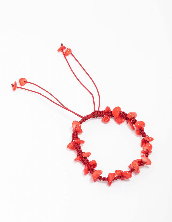 Red Mixed Bead Adjustable Cord Bracelet