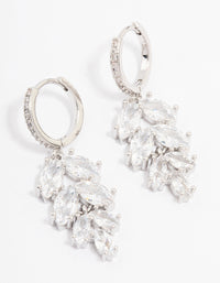 Silver Cubic Zirconia Leaf Huggie Drop Earrings - link has visual effect only