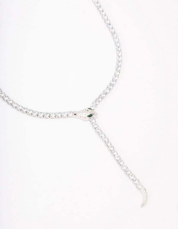 Rhodium Cubic Zirconia Snake Y-Shape Necklace