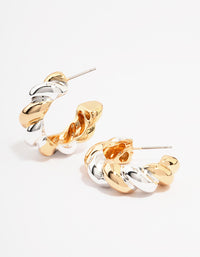 Two-Toned Twisted Chubby Hoop Earrings - link has visual effect only