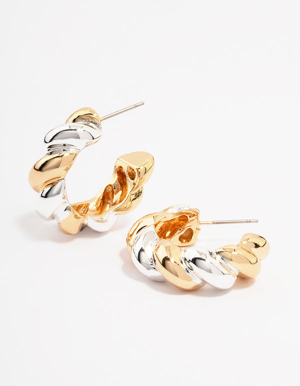 Two-Toned Twisted Chubby Hoop Earrings