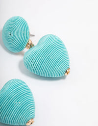 Blue Raffia Wrapped Heart Drop Earrings - link has visual effect only