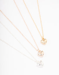 Mixed Metal Bubble Heart Necklace 3-Pack - link has visual effect only